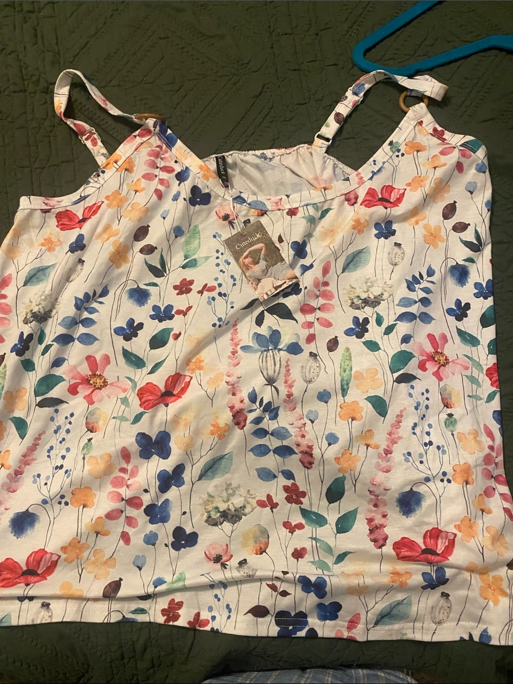 Floral Watercolor Adjustable-Strap Tank Top - White